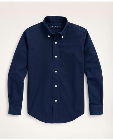 Brooks Brothers Boys Non-Iron Stretch Cotton Oxford Sport Shirt | Navy | Size Large