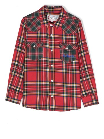 MC2 Saint Barth Kids - logo-embroidered check-pattern shirt - kids - Polyester/Cotton - 12 yrs