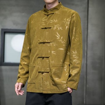 春秋外套2025新款中國風男裝新中式復古盤扣提花上衣改良唐裝漢服