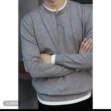 C / Cornelya MIU風 亨利領 莫代爾458G拼接假兩件簡約針織毛衣鑫弘-衣錦男裝