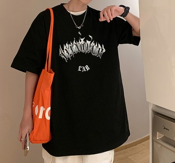 FINDSENSE X 韓潮 寬鬆大尺碼 街頭 火焰字母印花 男士 純棉 短袖T恤