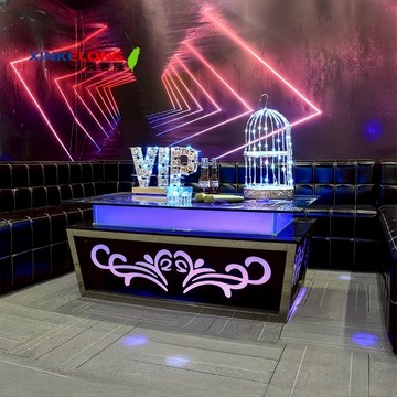 興客隆 茶几 鋼化玻璃 不鏽鋼  KTV茶幾 酒吧 清吧桌子 夜總會 夜店 長方形茶幾 會所 LED燈  1247