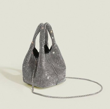 韓國東大門正品 閃亮 水鑽 鏈條 水桶 菜籃子包 晚宴包 斜背包 手提包