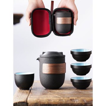 小套便攜式旅行茶具套裝單人一人飲二杯收納包戶外旅游陶瓷泡茶壺