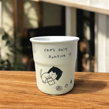 [窩在家] (預購) 耍廢貓貓韓系陶瓷杯 女友 閨蜜 貓 打氣 舒壓 520情人禮物