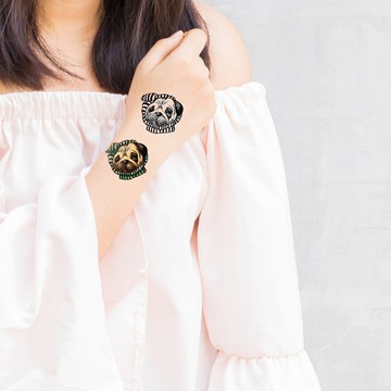 可愛小狗 紋身貼紙一套兩款 黑白 彩色