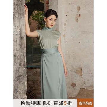 聽旬桑落夏季漢服女改良旋裙原創設計通勤日常高級感緞面國風上衣