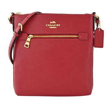 COACH ROWAN 簡單拉鍊防刮皮革扁斜背包(復古紅)