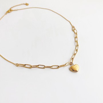 [鈦鋼.項鍊] 百搭基本款 愛心鍊條項鍊【UME】洗澡可戴 不退色鎖骨鏈/頸鍊/鈦鋼項鍊