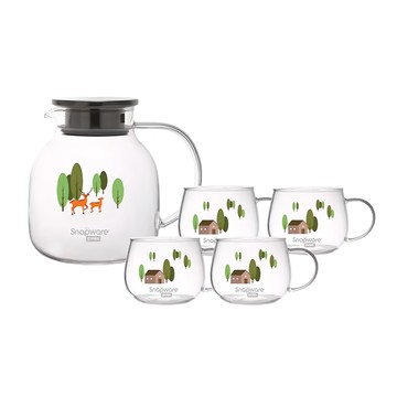 Corelle Brands 康寧餐具 Snapware 耐熱玻璃茶壺組  茶壺 + 茶杯4個  透明色  1組