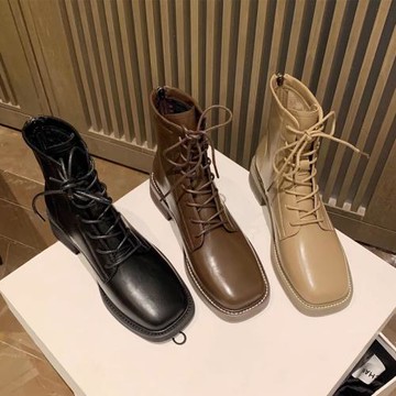 厚底小短靴女2025新款秋冬方頭瘦瘦靴機車英倫風馬丁靴子女英倫風