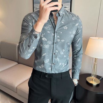 印花襯衫男長袖秋季商務休閑痞帥男士襯衣設計感男裝潮流輕奢寸衫