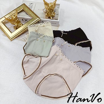 【HanVo】日系小文青點點滾邊內褲 舒適柔軟純棉親膚透氣日系三角褲 中腰 獨立包裝 流內褲 內著 A11-5648
