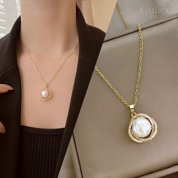 〔快速出貨〕【Gulicc】項鍊 簡約環繞 珍珠鑲鑽項鍊