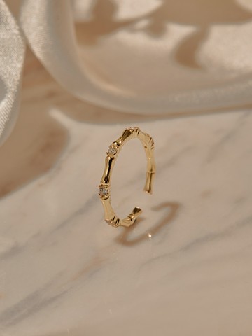 韓國選品．竹節造型鑲嵌鋯石開口戒指