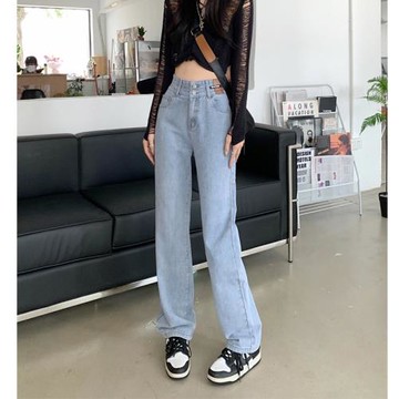 2025年新款秋季梨形身材牛仔褲女大碼胖mm直筒寬松高腰顯瘦闊腿褲