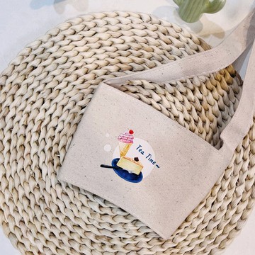 該休息囉~怎麼還缺一杯~甜點時刻--手提厚磅帆布飲料杯袋