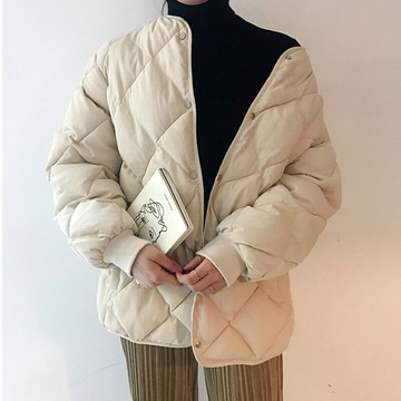 冬季外套女新款百搭減齡棉服女韓版寬松領加厚保暖長袖上衣中長款1入