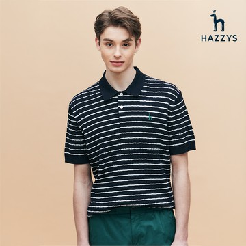 【HAZZYS】男款深藍色橫條紋舒適親膚商務休閒針織衫 YZWDB555