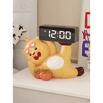 時鐘擺件 臥室鑰匙收納 卡通電子時鐘 床頭櫃收納盤