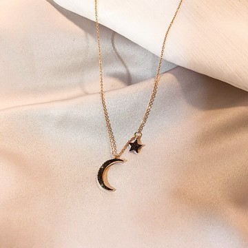 ins網紅款星月項鏈女黑色吊墜個性氣質潮人鎖骨鏈時尚頸鏈鈦鋼