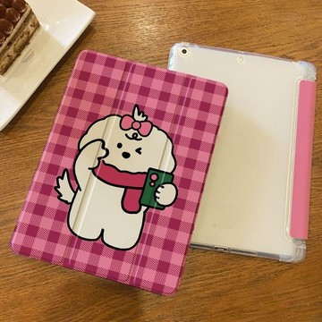 格紋自拍小狗平板保護套iPad 10/11/12代/Air4/5/6/8/10.2