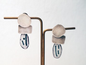 【Gem 系列】 #a264 黑白線條琺瑯耳環/ 925銀/ 手工禮物/ 客製化