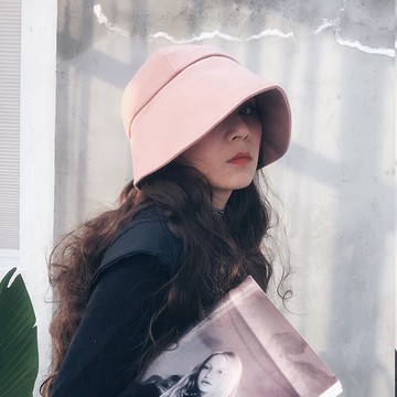 日式專柜后缺口仿UV布帽春夏款戶外遮陽帽潮女水桶帽遮臉漁夫帽子1入