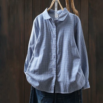 日系棉格紋襯衫長袖上衣女【75-22-88601-25】ibella 艾貝拉