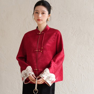 【納福紅裳】新中式復古風 醋酸提花外套/半裙