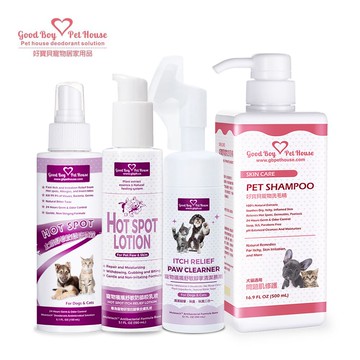 【GBPH好寶貝】癢癢舒敏防舔咬噴霧150ml+腳掌清潔慕斯150ml+防舔咬乳液150ml+問題肌修復洗毛精500ml