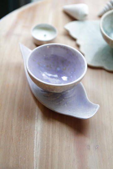 紫色葉脈手捏茶拖/茶墊/點心盤/置物盤