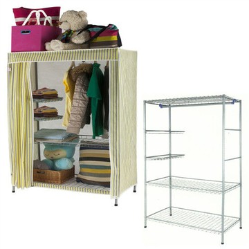 【免工具】寬110公分-五層網架[金屬鐵線網型]吊衣架/吊衣櫥(附全蓋式防塵彩色布套)4色可選