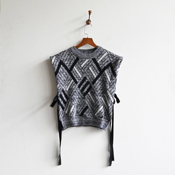 【蛋植物古著】編織剪影改製綁帶古著背心毛衣
