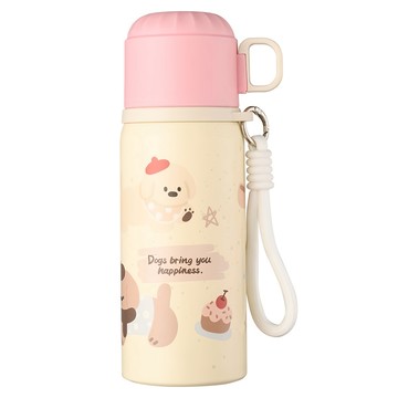 Couselect 316不鏽鋼雙飲蓋便攜吸管水壺/保溫杯 可愛卡通款  蜜桃粉  1個  450ml