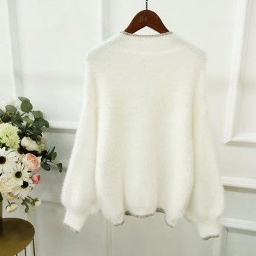 亮絲閃閃毛茸茸保暖毛衣寬松加厚慵懶風燈籠袖上衣女潮