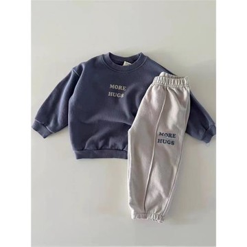 韓版秋裝男女寶寶長袖衛衣衛褲簡約兩件套中小童休閑洋氣運動套裝