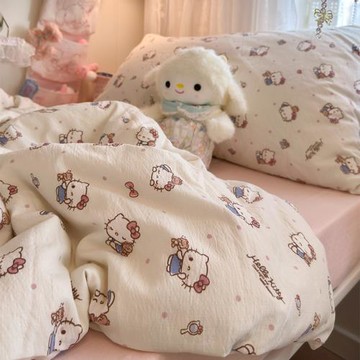 ins卡通可愛凱蒂貓水洗棉床單四件套全棉被套純棉學生宿舍三件套
