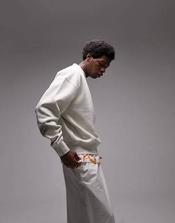 Topman premium oversized sweatshirt in ecru-Neutral