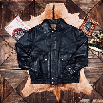 輕薄舒適無涂中性復古港風老爹款綿羊皮皮衣夾克《男女通穿》