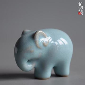 汝州汝瓷老鼠擺件生肖兔陶瓷小唐馬 迷你小象陶瓷 汝窯茶寵可養