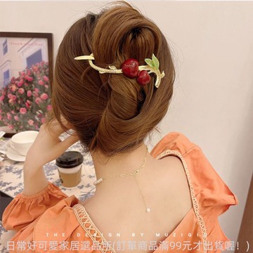 品質超好可爱樱桃网红一字夹月牙弧形设计感发夹后脑勺青蛙扣头饰盘发发饰扭扭夹