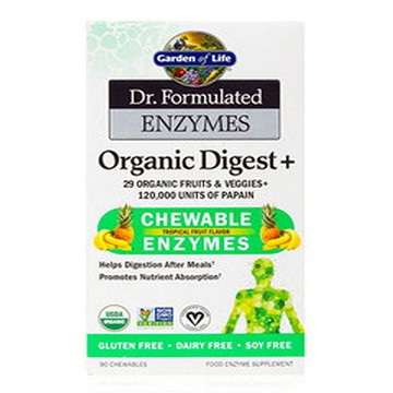 Dr. Formulated Enzynes Organic Digest+ Tropical Fruit 90 Chews by Garden of Life