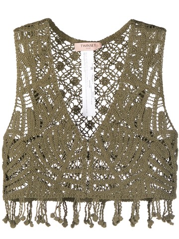 TWINSET - crochet-knit cropped top - women - Cotton - XS - Green