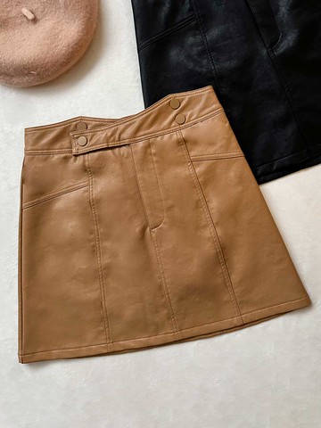 LAO, PU皮革短裙