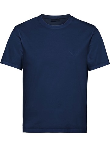 Prada - logo-embroidered cotton T-shirt - men - Cotton - XXL - Blue