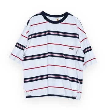 5th STREET｜女裝｜撞色條紋設計短袖T恤｜灰卡其