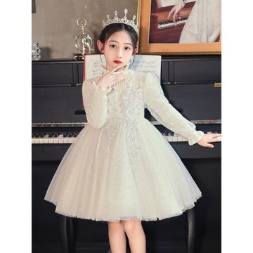 花童婚禮小女孩禮服冬季女童輕奢小眾高端兒童鋼琴演奏公主裙秋冬