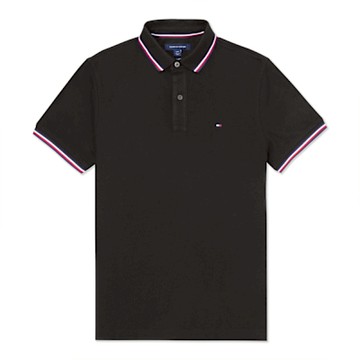 TOMMY 熱銷滾邊刺繡Logo短袖Polo衫-黑色