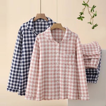 秋冬季日系純棉情侶睡衣女長袖空氣棉三層夾棉男士大碼保暖家居服